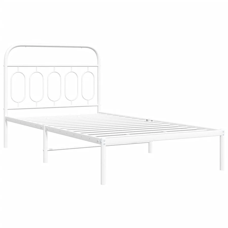Cadre de lit métal sans matelas et tête de lit blanc 100x190 cm - 3