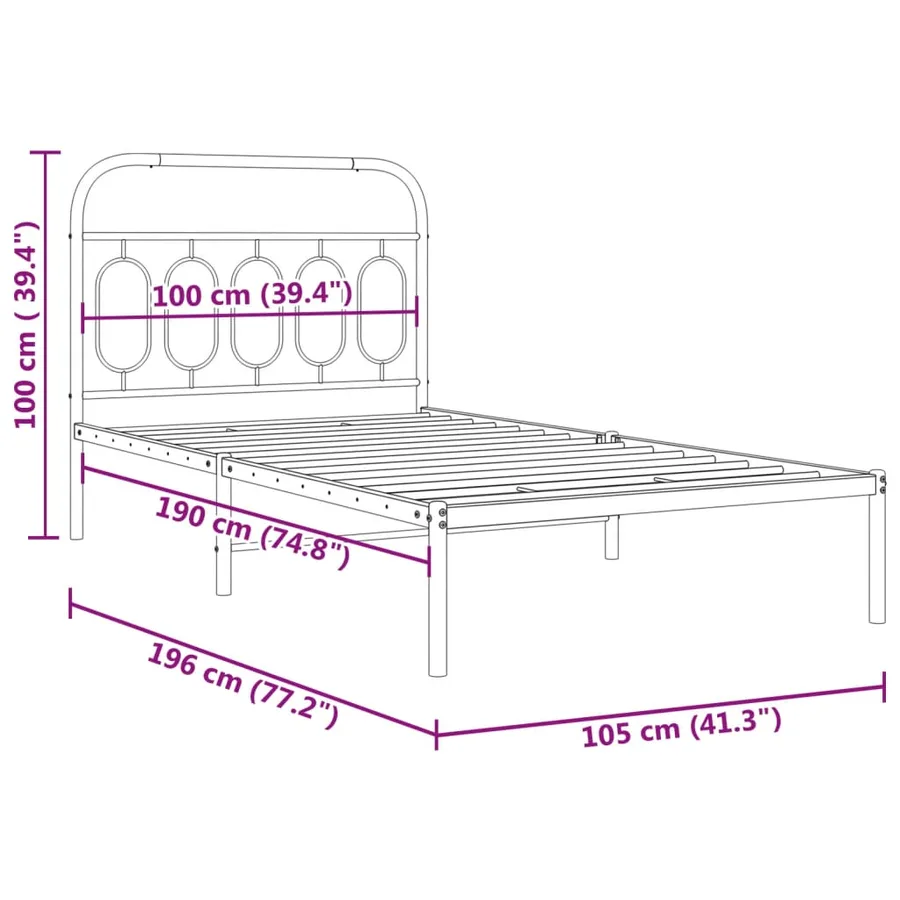 Cadre de lit métal sans matelas et tête de lit blanc 100x190 cm - 8