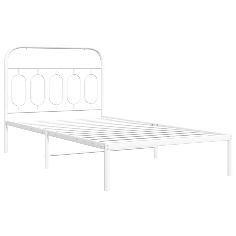 Cadre de lit métal sans matelas et tête de lit blanc 107x203 cm - 3