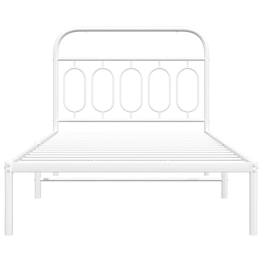 Cadre de lit métal sans matelas et tête de lit blanc 107x203 cm - 4