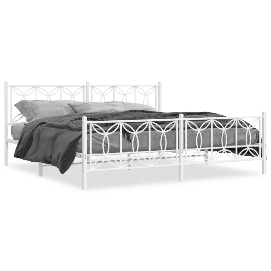 Cadre de lit métal sans matelas et pied de lit blanc 193x203 cm - 2