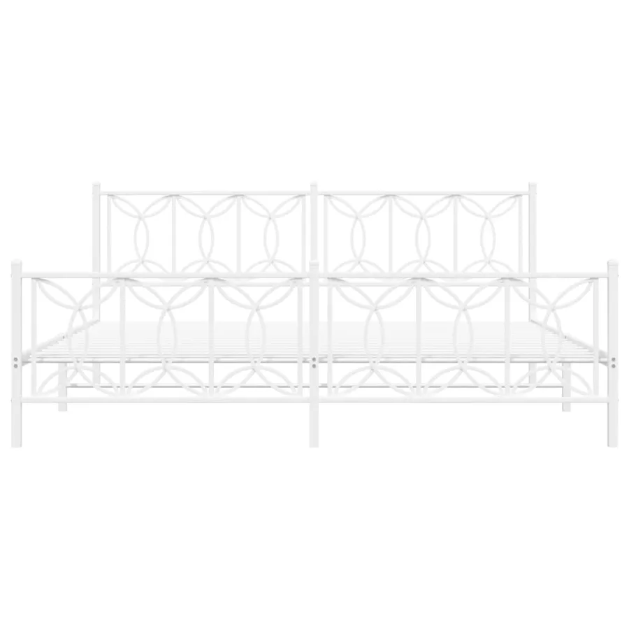 Cadre de lit métal sans matelas et pied de lit blanc 193x203 cm - 4