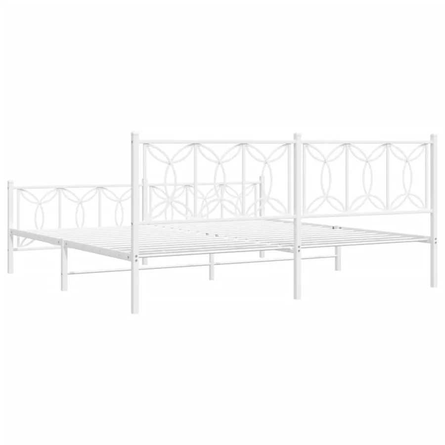 Cadre de lit métal sans matelas et pied de lit blanc 193x203 cm - 6