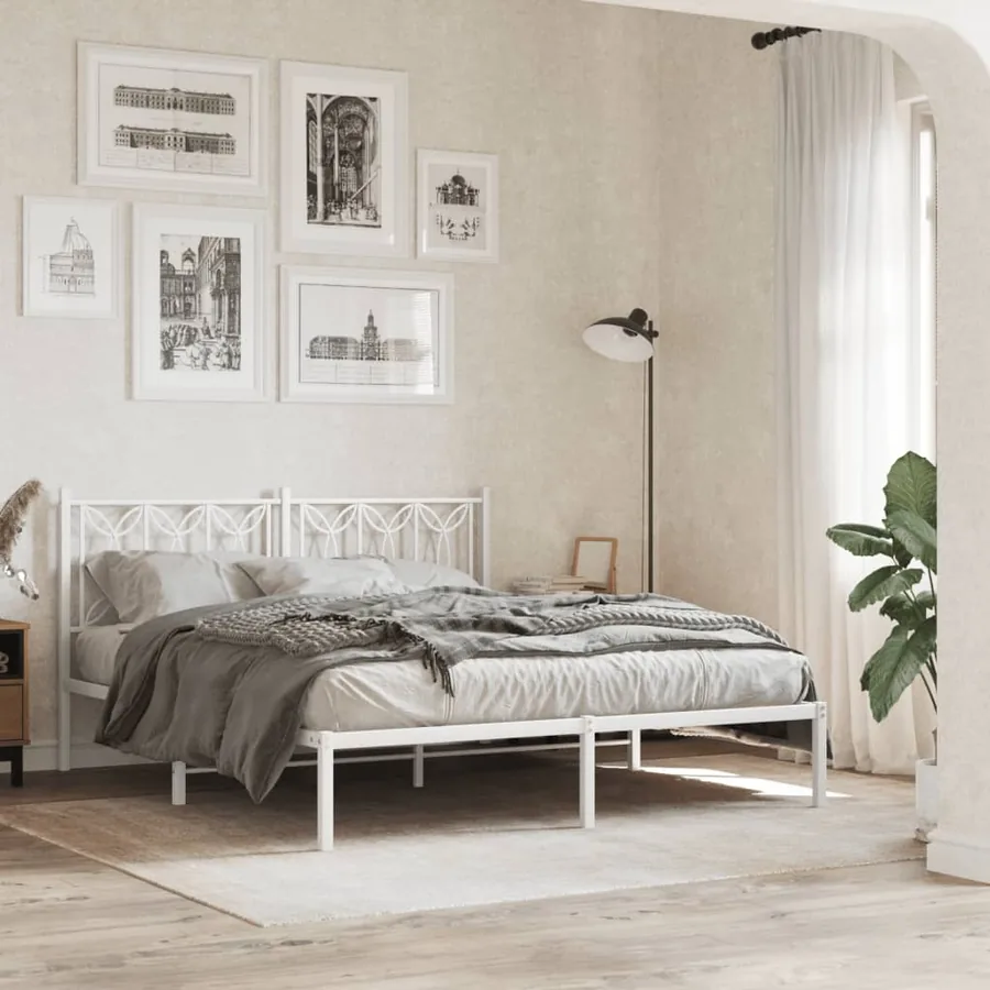 Cadre de lit métal sans matelas et tête de lit blanc 150x200 cm