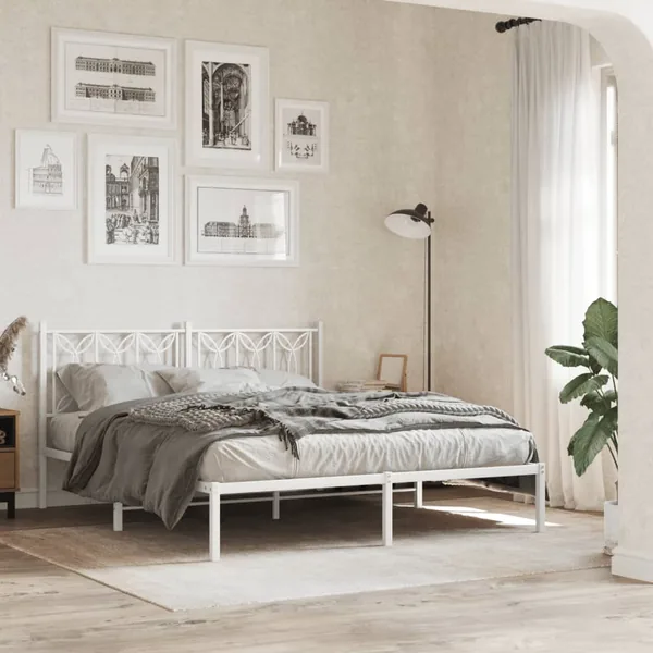 Cadre de lit métal sans matelas et tête de lit blanc 150x200 cm