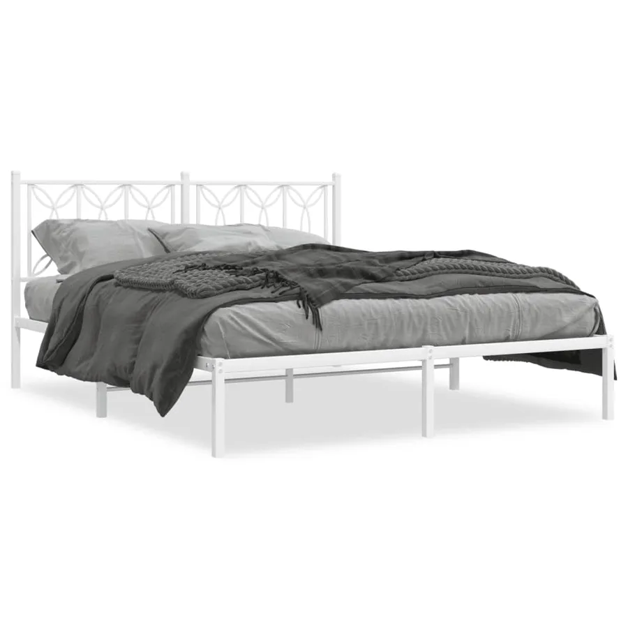Cadre de lit métal sans matelas et tête de lit blanc 150x200 cm - 2
