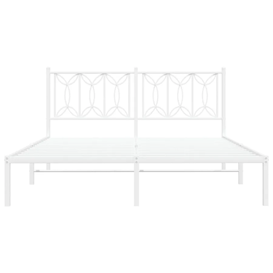 Cadre de lit métal sans matelas et tête de lit blanc 150x200 cm - 4