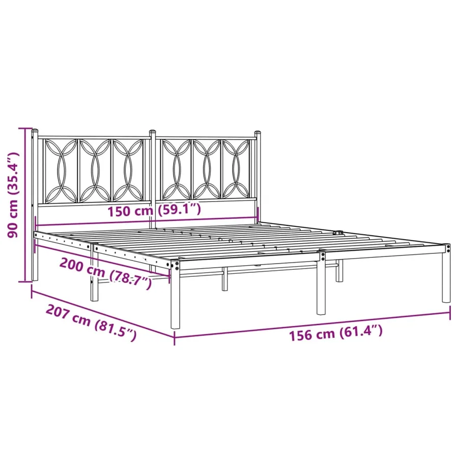 Cadre de lit métal sans matelas et tête de lit blanc 150x200 cm - 8