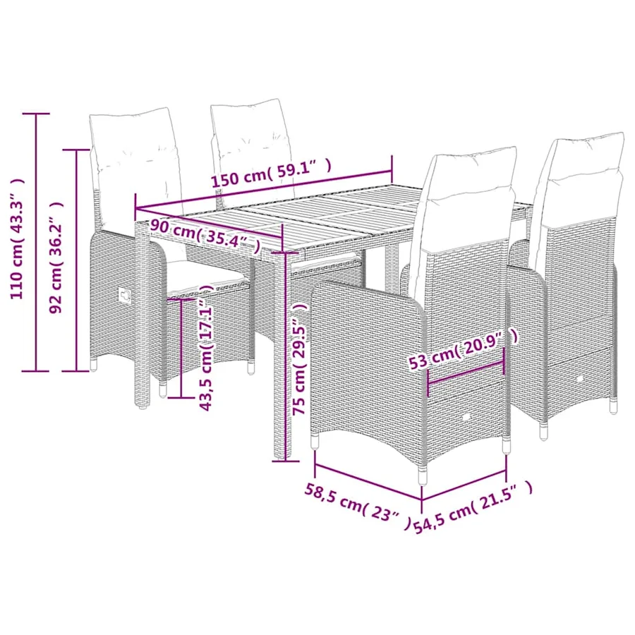 Ensemble de bistro de jardin 5 pcs coussins gris poly rotin - 7