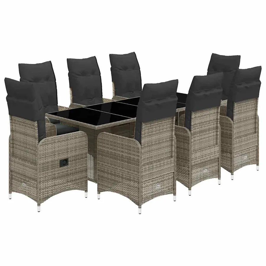 Ensemble de bistro de jardin 9 pcs coussins gris poly rotin - 2