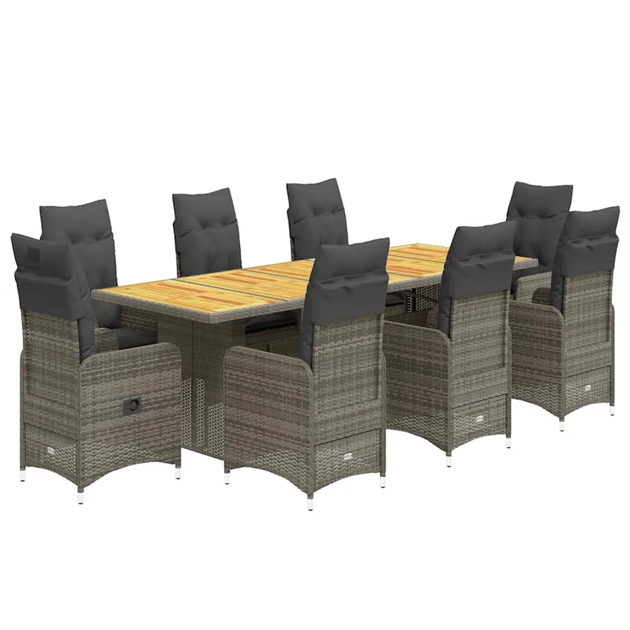 Ensemble de bistro de jardin 9 pcs coussins gris poly rotin - 2