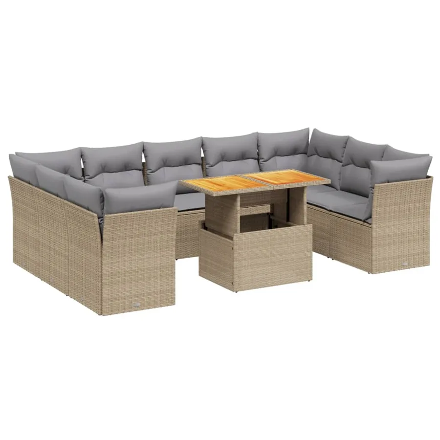 Salon de jardin avec coussins 10 pcs beige résine tressée - 2