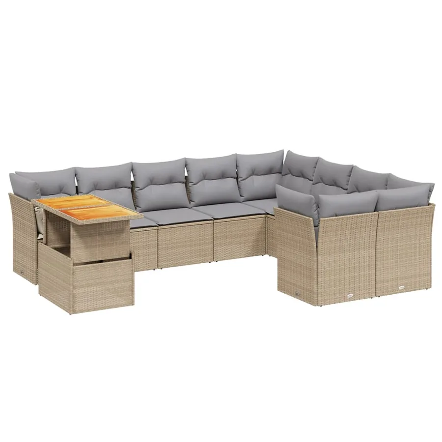 Salon de jardin avec coussins 10 pcs beige résine tressée - 2