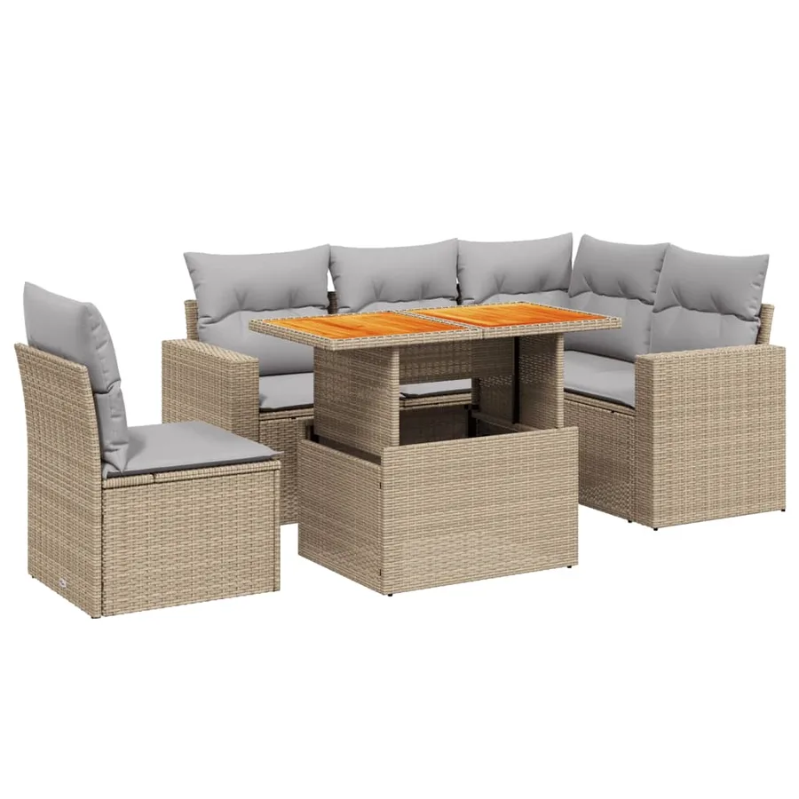 Salon de jardin avec coussins 6 pcs beige résine tressée - 2