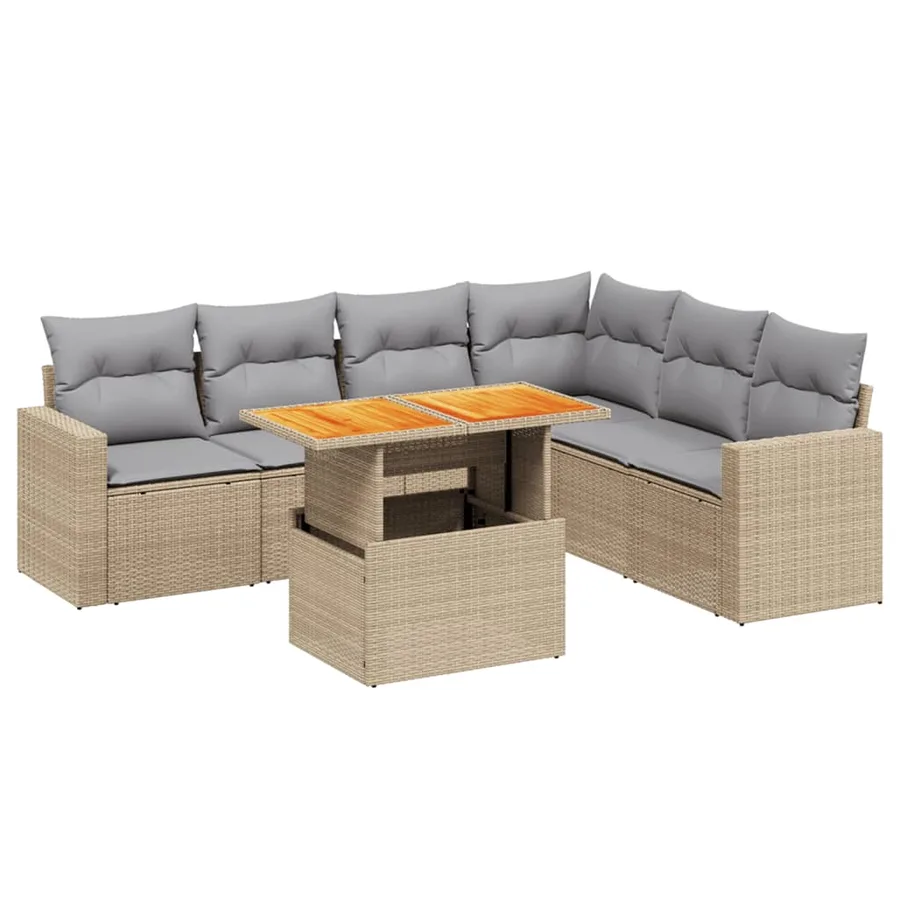 Salon de jardin avec coussins 7 pcs beige résine tressée - 2