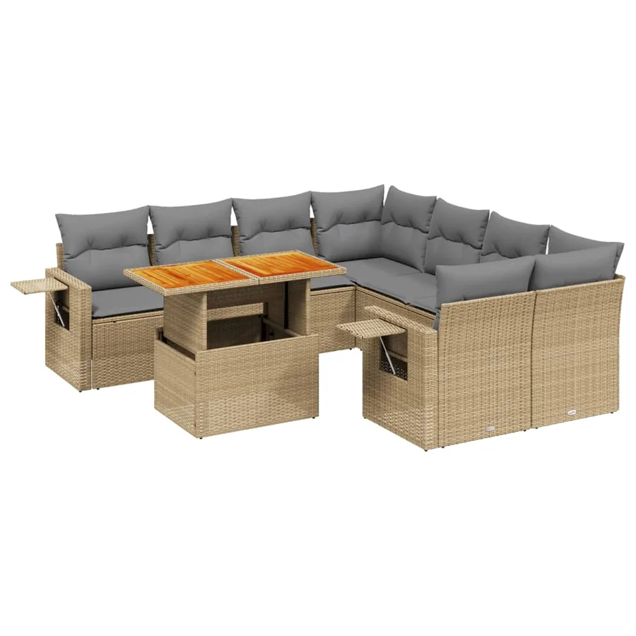 Salon de jardin avec coussins 9 pcs beige résine tressée - 2