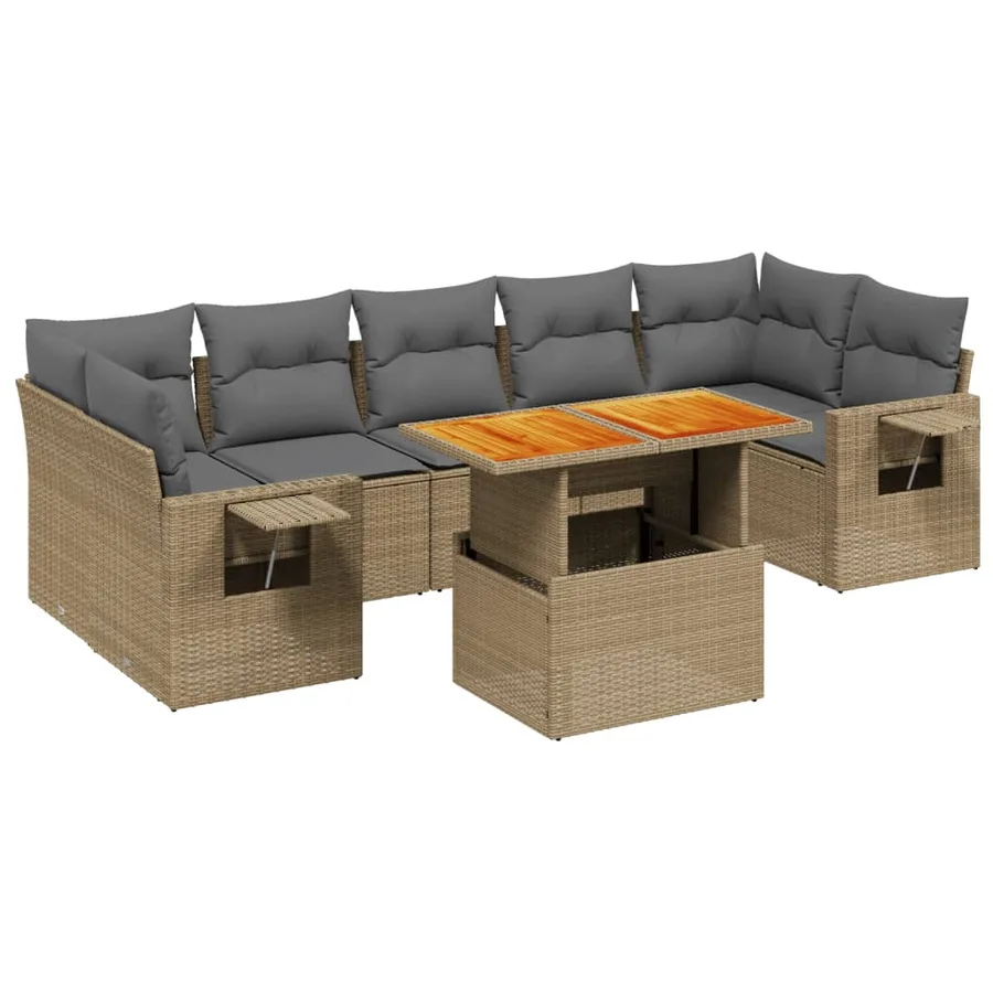Salon de jardin avec coussins 8 pcs beige résine tressée - 2