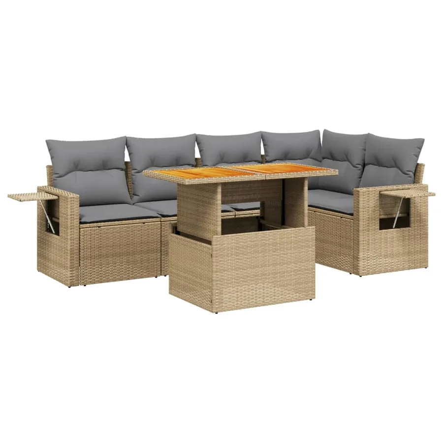 Salon de jardin avec coussins 6 pcs beige résine tressée - 2