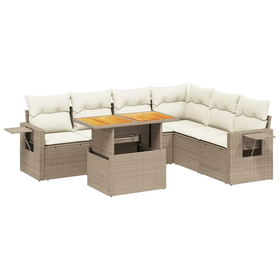 Salon de jardin avec coussins 7 pcs beige résine tressée - 2
