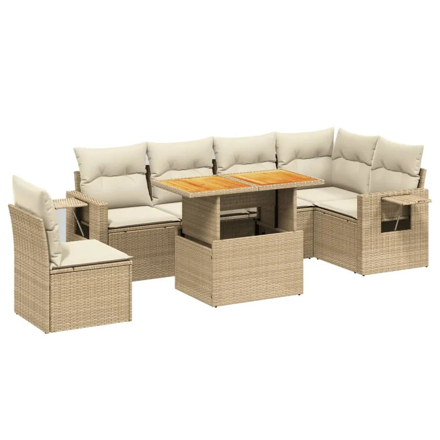 Salon de jardin avec coussins 7 pcs beige résine tressée - 2