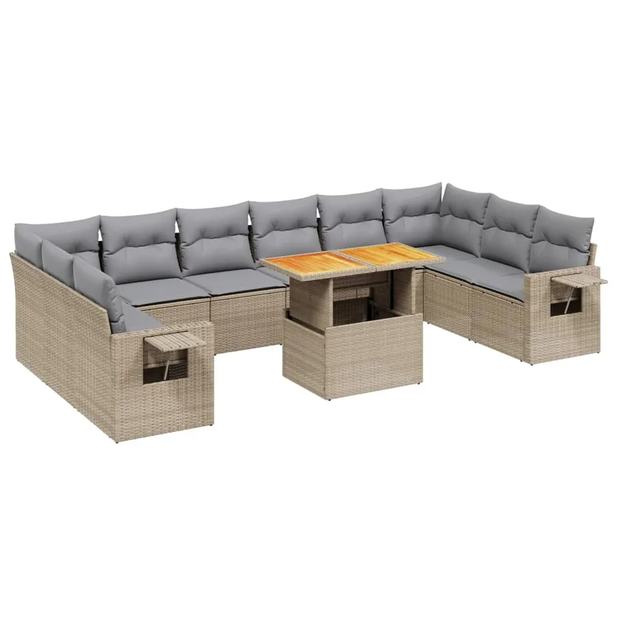 Salon de jardin 11 pcs avec coussins beige résine tressée - 2