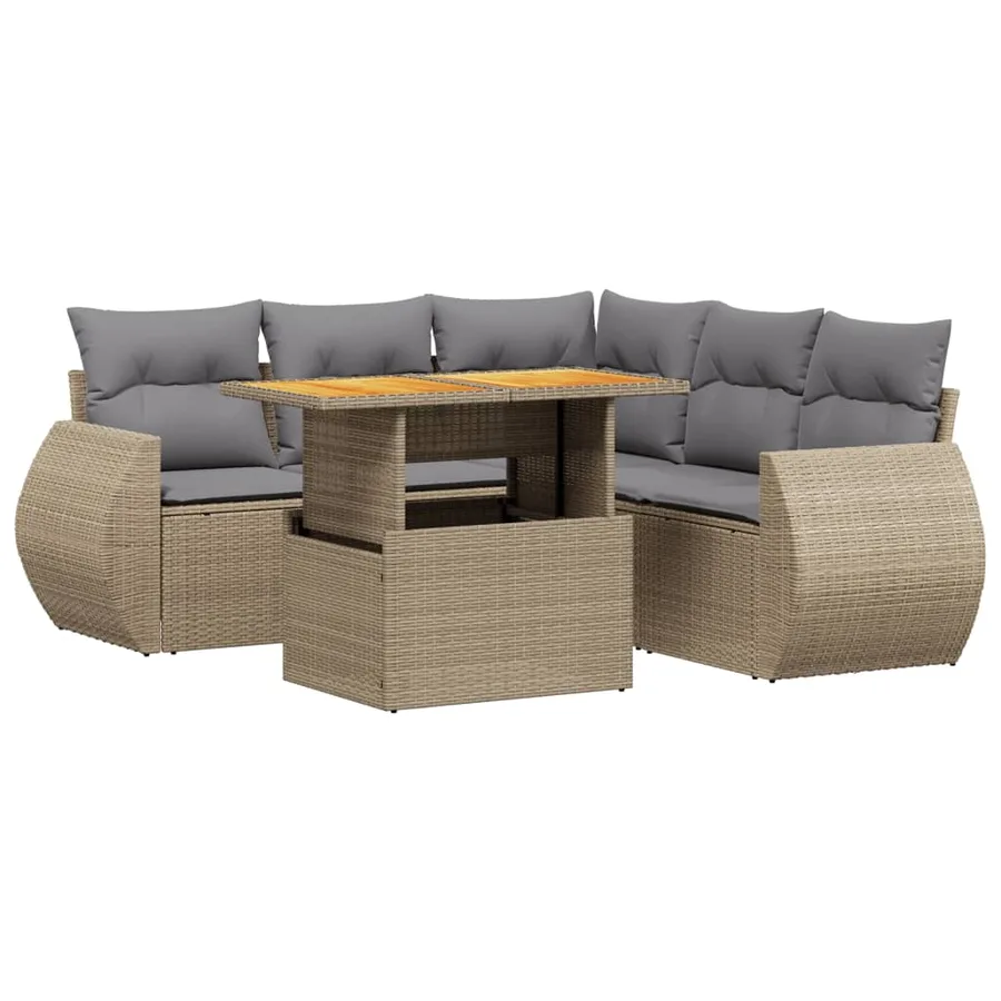 Salon de jardin avec coussins 6 pcs beige résine tressée - 2