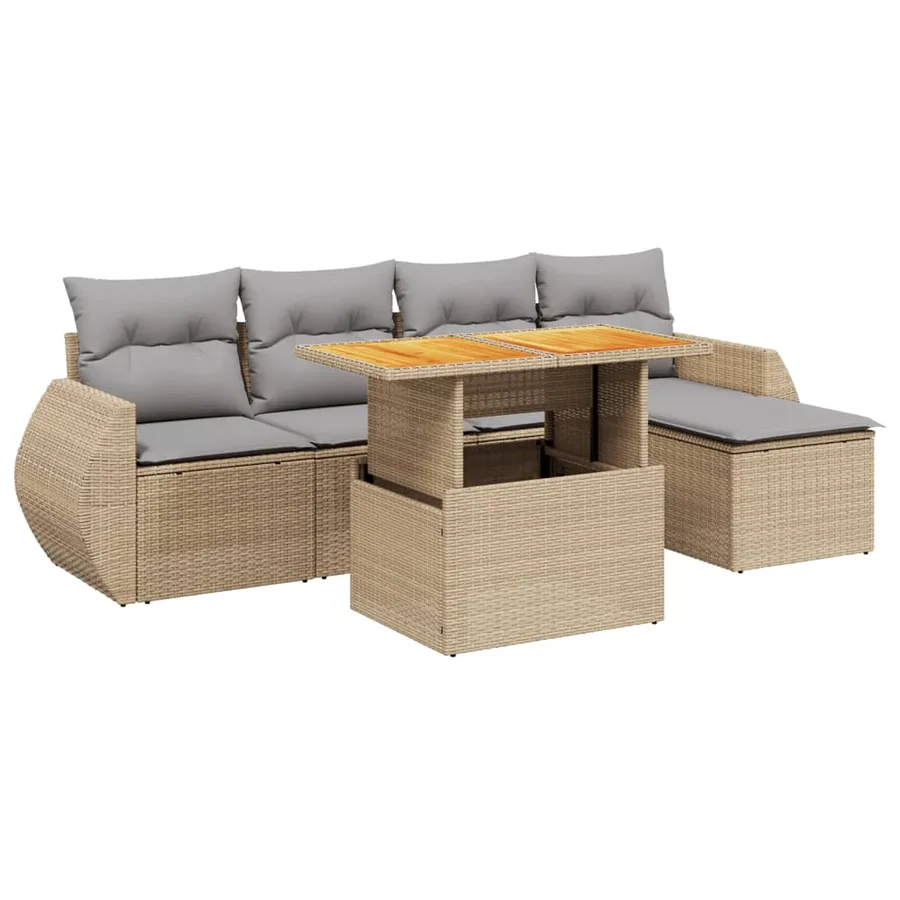 Salon de jardin avec coussins 6 pcs beige résine tressée - 2