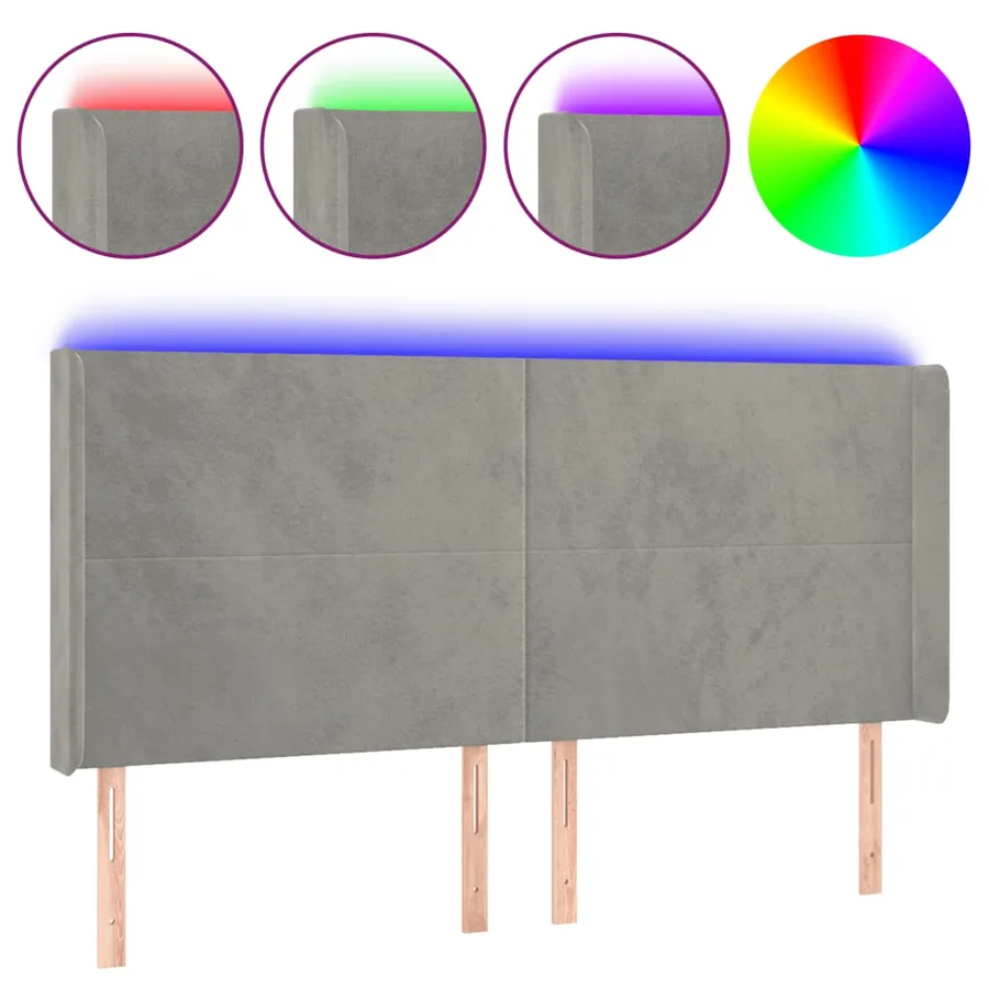 Tête de lit à LED Gris clair 203x16x118/128 cm Velours - 2