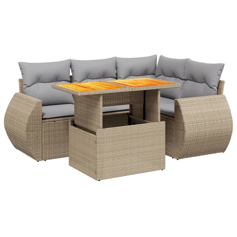 Salon de jardin avec coussins 5 pcs beige résine tressée - 2