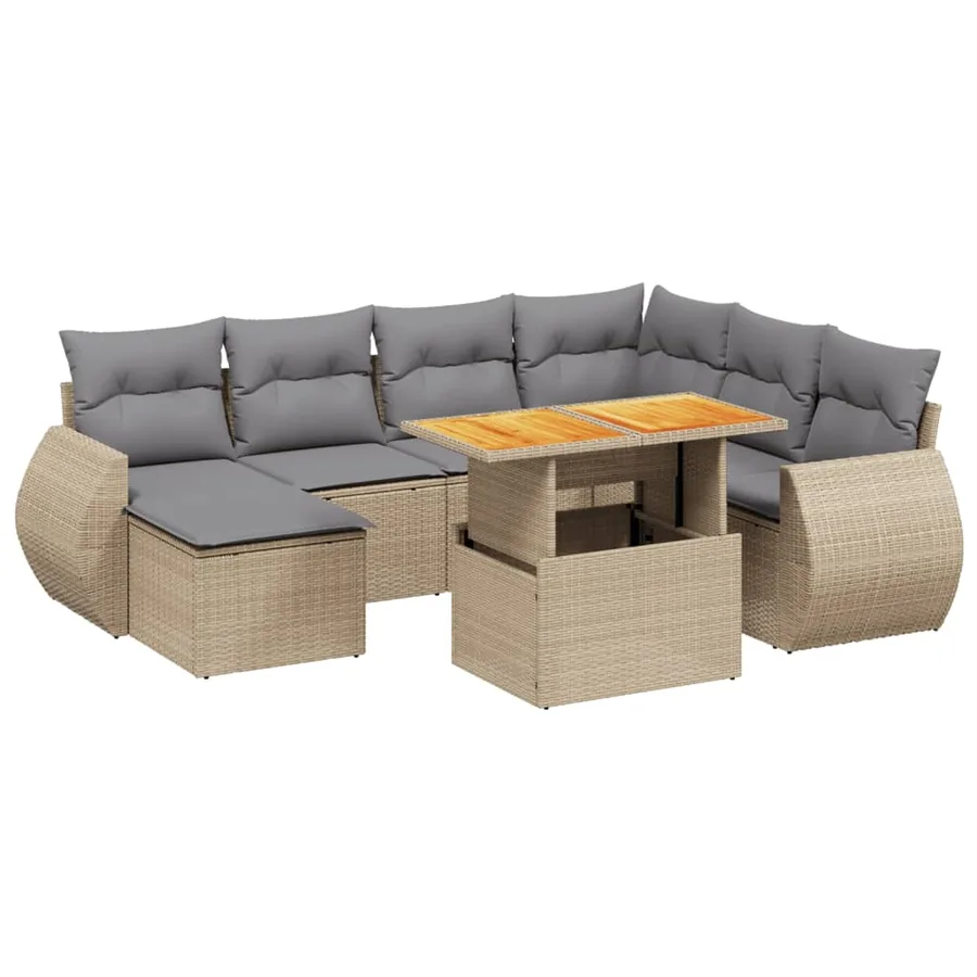 Salon de jardin avec coussins 8 pcs beige résine tressée - 2