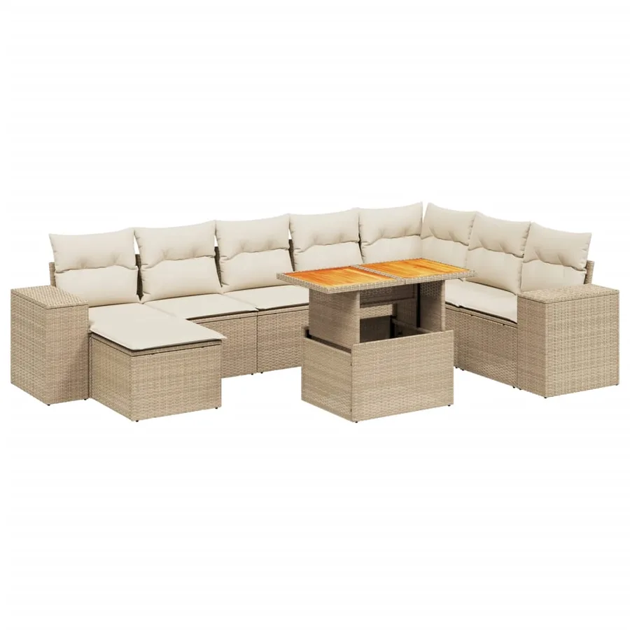 Salon de jardin avec coussins 9 pcs beige résine tressée - 2
