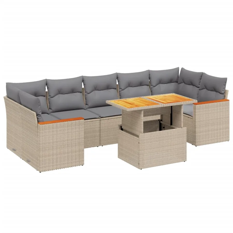 Salon de jardin avec coussins 8 pcs beige résine tressée - 2