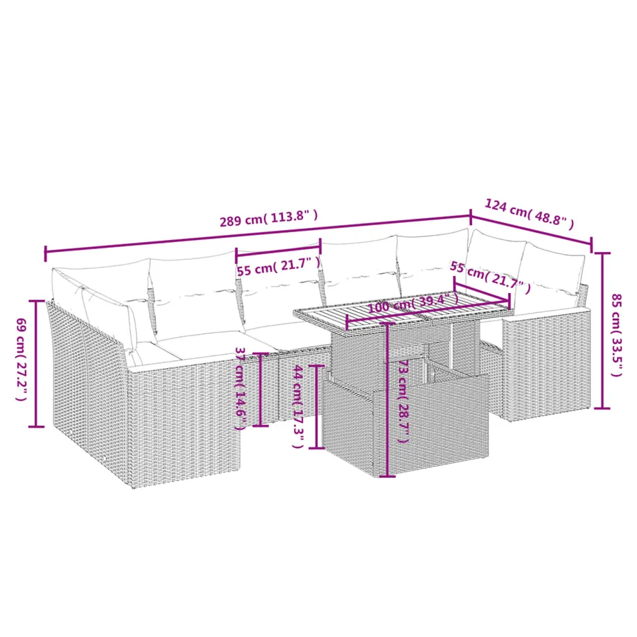 Salon de jardin avec coussins 8 pcs beige résine tressée - 3