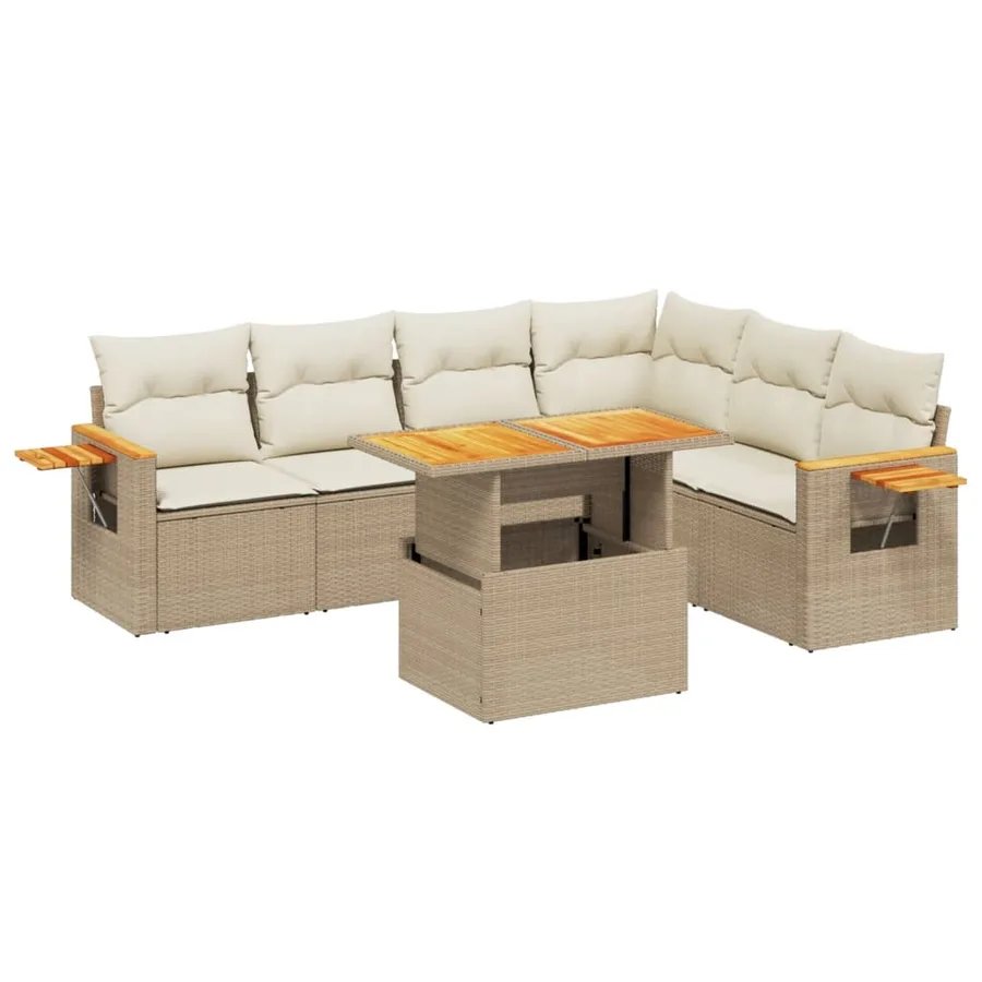 Salon de jardin avec coussins 7 pcs beige résine tressée - 2