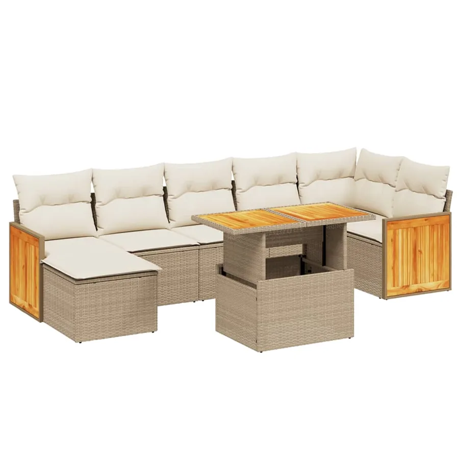 Salon de jardin avec coussins 8 pcs beige résine tressée - 2