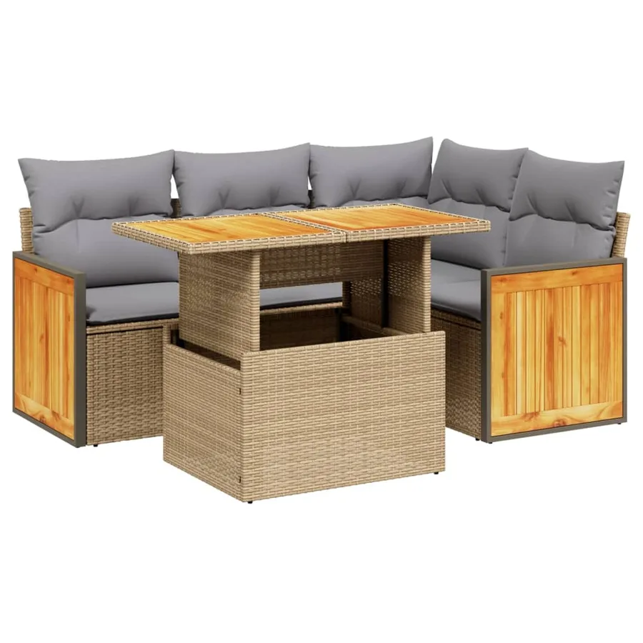 Salon de jardin avec coussins 5 pcs beige résine tressée - 2