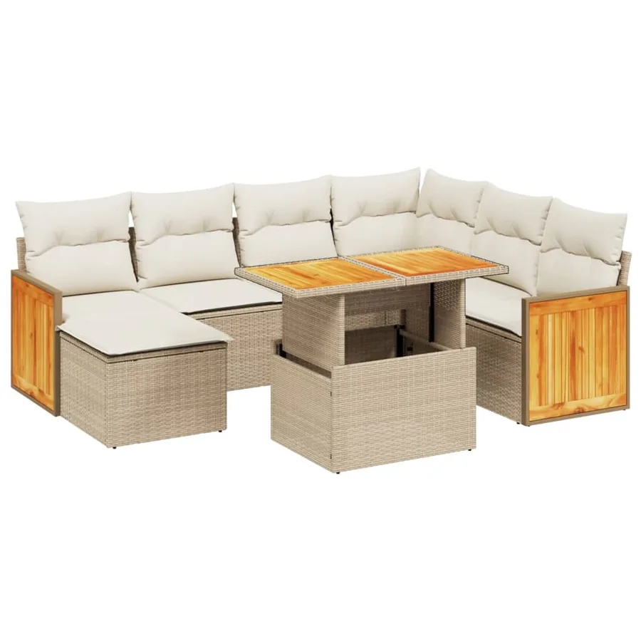 Salon de jardin avec coussins 8 pcs beige résine tressée - 2