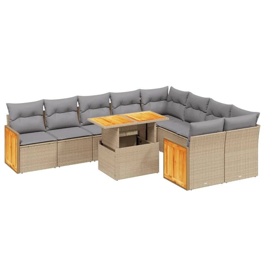 Salon de jardin avec coussins 10 pcs beige résine tressée - 2