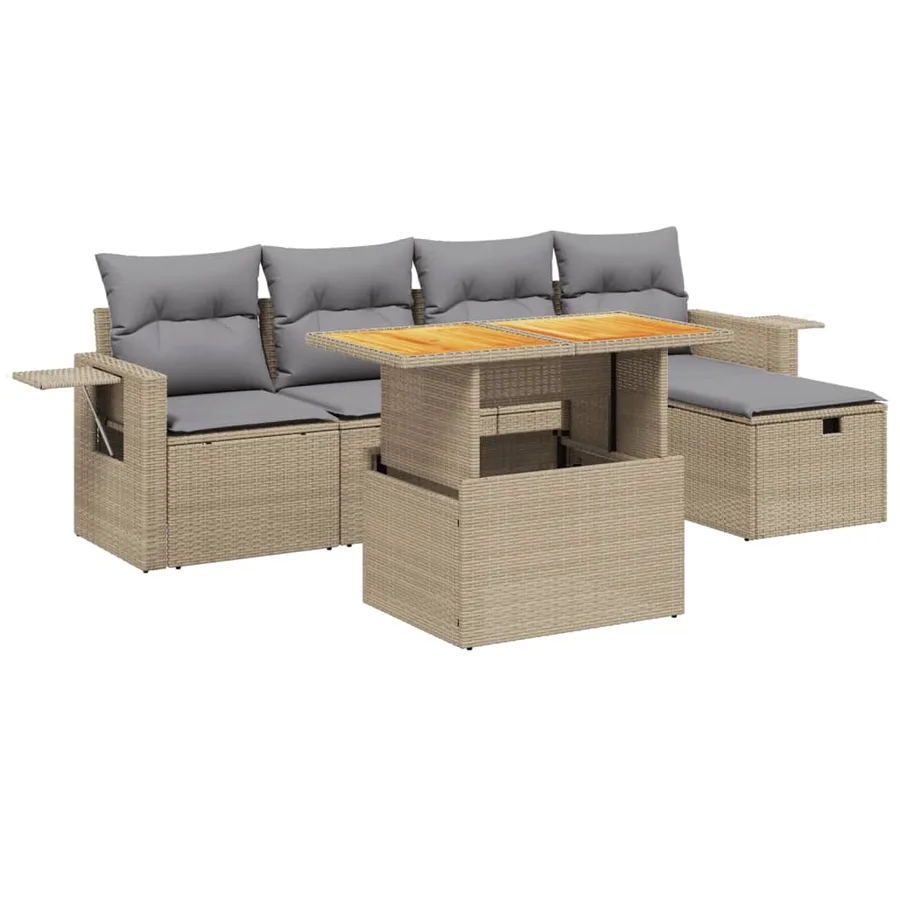 Salon de jardin avec coussins 6 pcs beige résine tressée - 2
