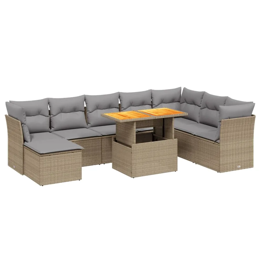 Salon de jardin avec coussins 9 pcs beige résine tressée - 2