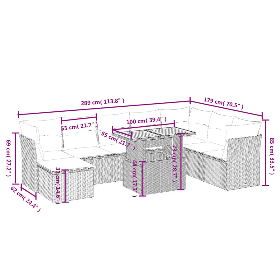 Salon de jardin avec coussins 9 pcs beige résine tressée - 3
