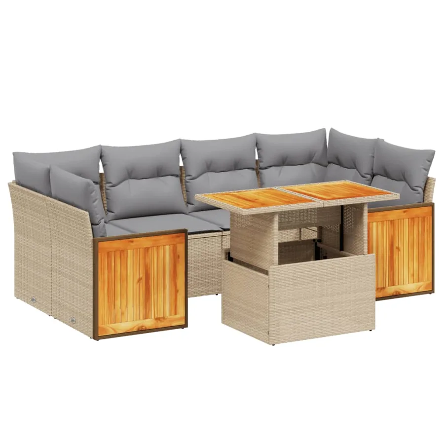 Salon de jardin avec coussins 7 pcs beige résine tressée - 2