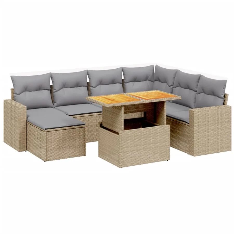 Salon de jardin avec coussins 8 pcs beige résine tressée - 2