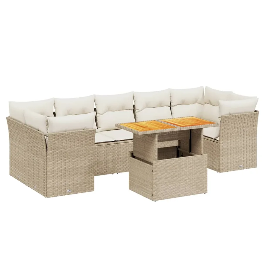 Salon de jardin avec coussins 8 pcs beige résine tressée - 2