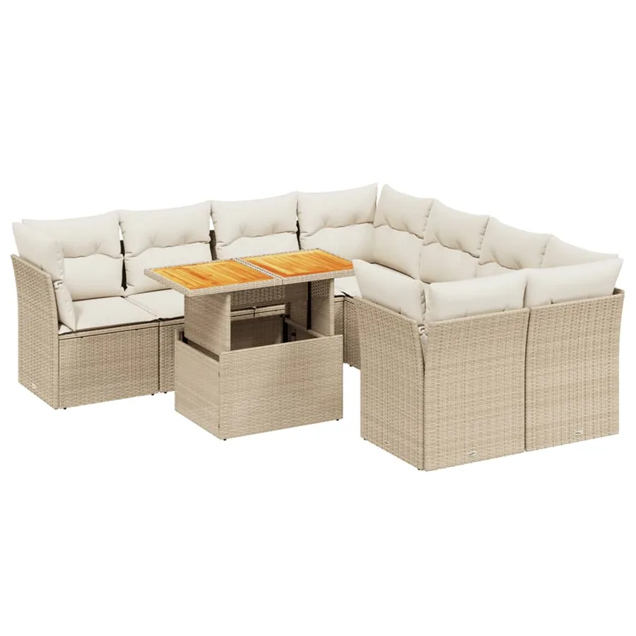 Salon de jardin avec coussins 9 pcs beige résine tressée - 2