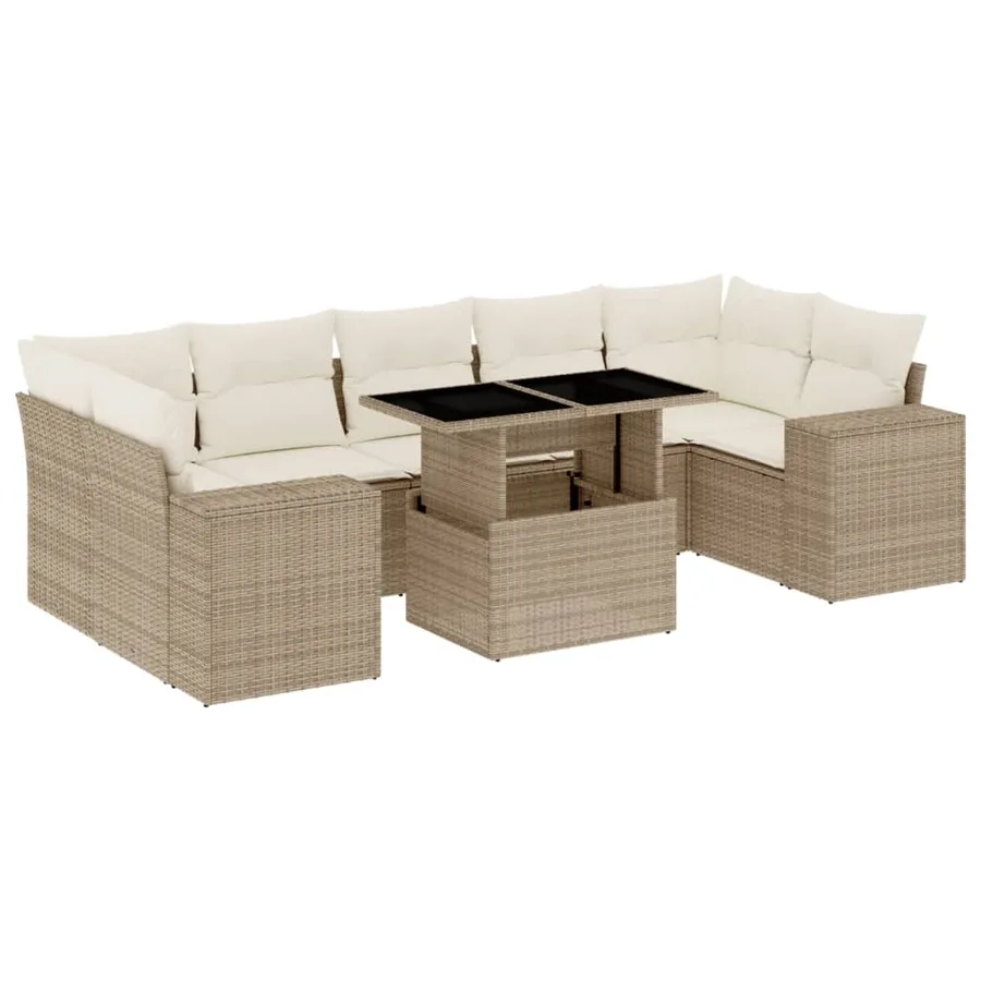 Salon de jardin avec coussins 8 pcs beige résine tressée - 2
