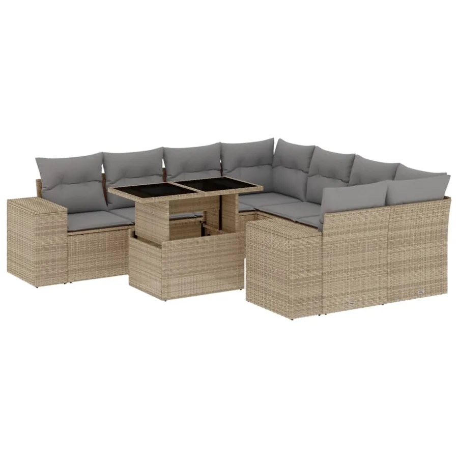 Salon de jardin avec coussins 9 pcs beige résine tressée - 2