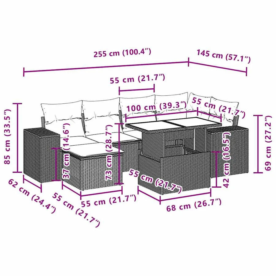 Salon de jardin avec coussins 7 pcs beige résine tressée - 11