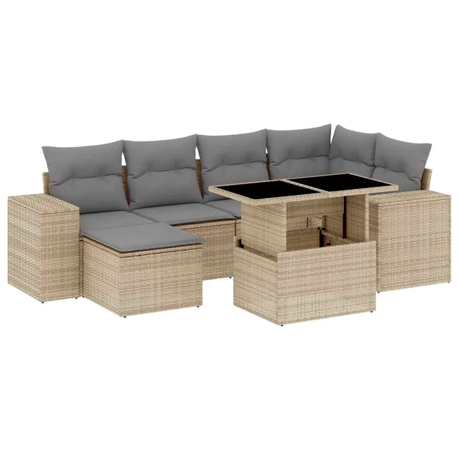 Salon de jardin avec coussins 7 pcs beige résine tressée - 2