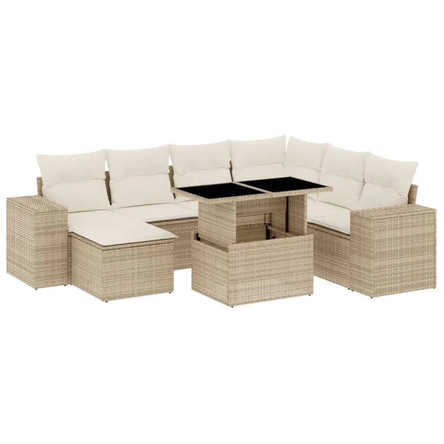 Salon de jardin avec coussins 8 pcs beige résine tressée - 2